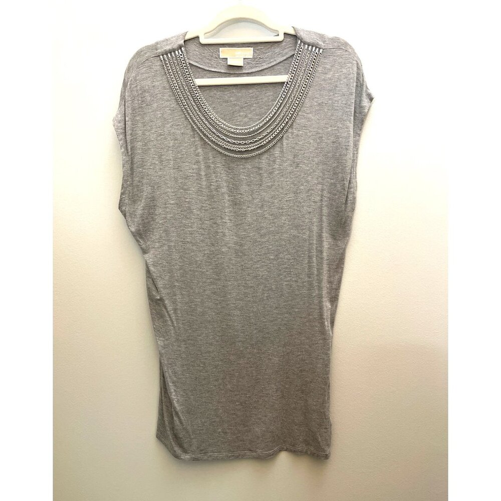 Michael Kors Gray Sleeveless Tee With Chain Necklace Embellishment M